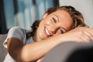 Woman showing off beautiful smile.